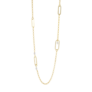 Women's Long Necklace Links 01L15-02254 Loisir Gold Plated Brass With Elements And Pearls